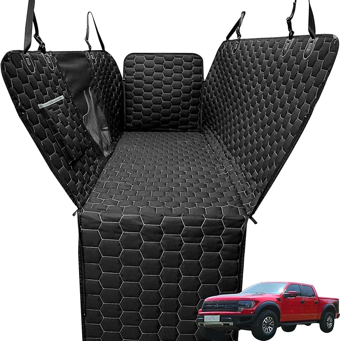 Dog Car Seat Cover for Trucks, Back Seat Pet Cover for Dogs F150 Ram 1500, Waterproof Dog Hammock for Truck with Mesh Window Heavy Duty Seat Cover for F-Series/GMC Sierra/Silverado-PawvioPets