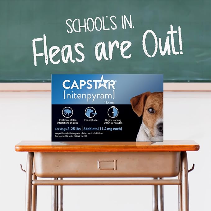Capstar(nitenpyram) for Dogs Fast-Acting Oral Flea Treatment for Dogs 2-25 lbs, Vet-Recommended Medication Tablets Start Killing in 30 Minutes, 12 Doses-PawvioPets
