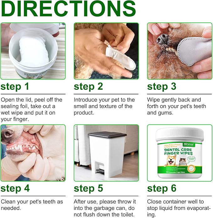 ALIVO Dental Teeth Cleaning Wipes for Dogs & Cats, Remove Bad Breath by Removing No-Rinse Dog Finger Toothbrush, Disposable Gentle Cleaning Pet Dental Care Wipes, 50pc-PawvioPets
