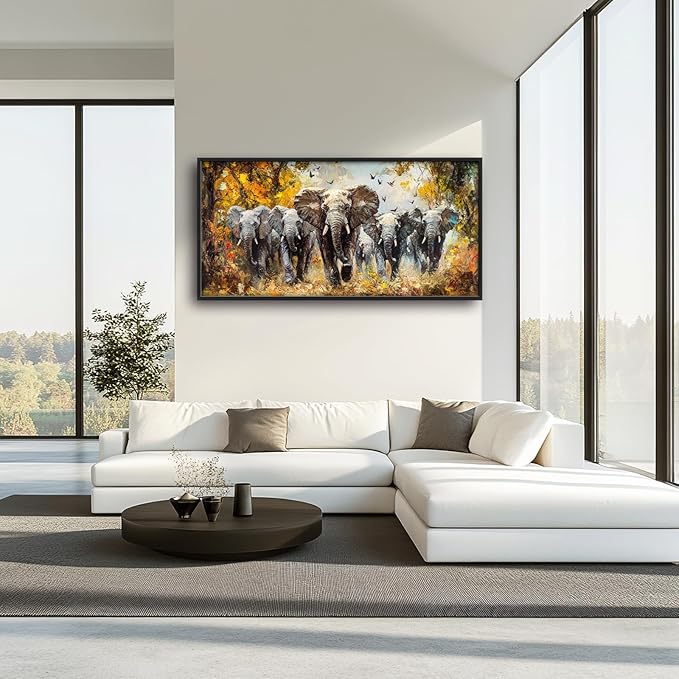 Extra Large Elephant Framed Wall Art for Living Room,Oversized Elephants Wild Animal Pictures Wall Decor,Forest Landscape Canvas Print Painting Modern Artwork Bedroom Office Bathroom 60L" x 30W"-PawvioPets