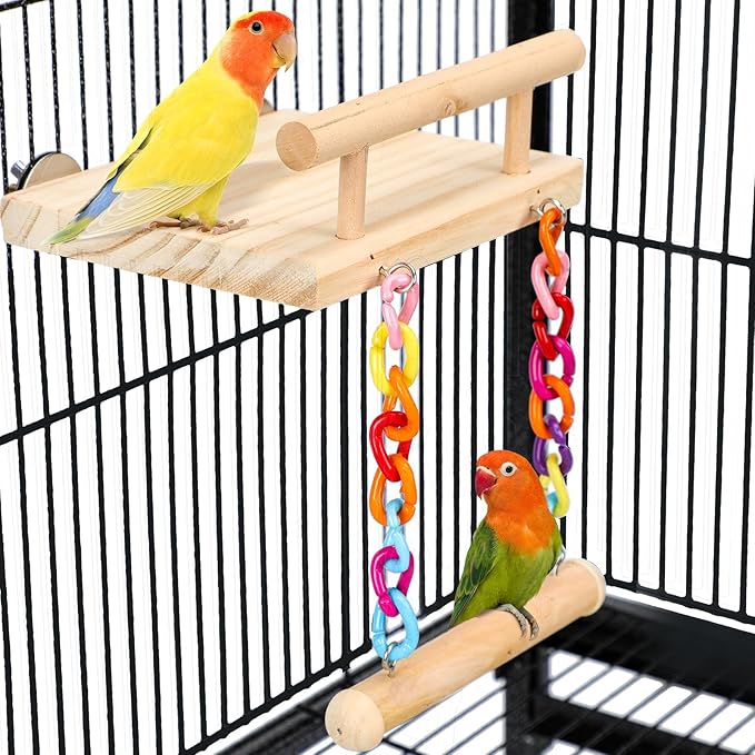 Bird Perches Cage Toys Parrot Wooden Platform Play Gyms Exercise Stands with Acrylic Wood Swing Ferris Wheel Chewing for Animals Green Cheeks, Baby Lovebird, Chinchilla, Hamster Budgie-PawvioPets
