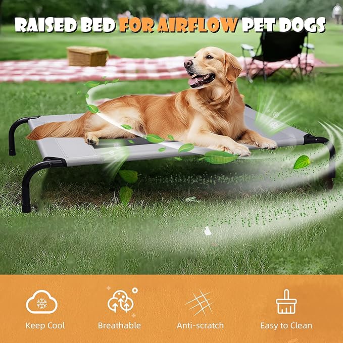 Elevated Dog Bed Raised Dog Bed Outdoor for Large Medium Size Dogs Place Bed Easy Clean Breathable, Comfortable,Rugged Durable Raised Pet Bed Up to 130 lbs,42in-PawvioPets
