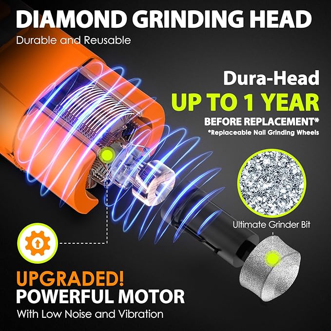 Dog Nail Grinder Upgraded - Professional 3-Speed Super Quiet and Low Vibration Electric Pet Nail Grinder with 4 LED Lights - Painless Paws Grooming & Smoothing for Small to Large Dogs (Orange)-PawvioPets