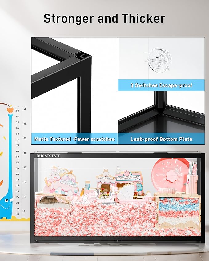 BUCATSTATE Hamster Cage 3.0: Large Metal Rat Cage Stackable with Top Access Easy Assemble 39.3L x 19.7W x 20.4H Inches Dwarf Syrian Hamster Tank for Gerbil Mouse (5.4 ft², Black)-PawvioPets