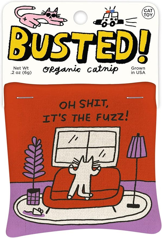 Blue Q Busted! Oh S!, It's The Fuzz! Catnip Cat Toy. Premium Organic 'Nip Grown in The USA, 100% Cotton Pouches, Kitty Graphics Sure to Delight Every Cat-Keeper.-PawvioPets