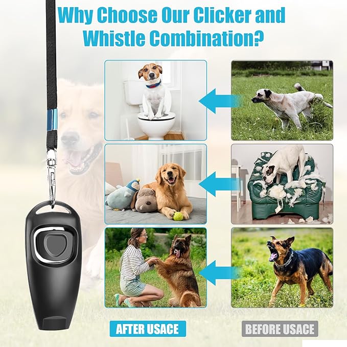 2-in-1 Dog Training Clicker Whistle for Training and Recall, Pet Training Accessories for Puppy, Cats, Horses & Small Animals - 2 Pack with Lanyard, Reward and Train Your Pets Efficiently-PawvioPets