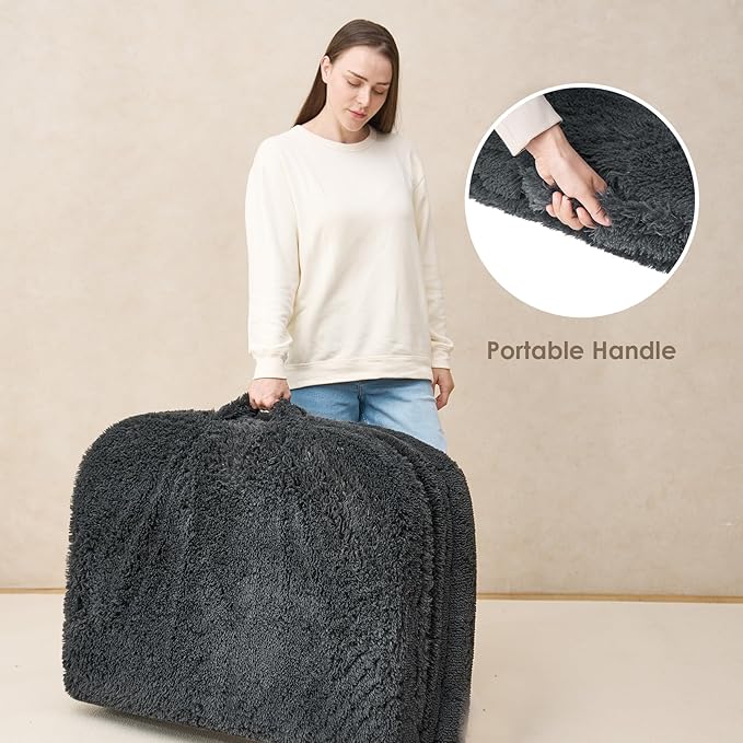 EHEYCIGA Foldable XL Dog Bed, Faux Fur Fluffy Pet Couch Bed for Large Dogs, Orthopedic Calming Memory Foam Big Pet Bed, Washable Soft Pet Sofa Bed with Non-Slip Bottom, Dark Grey, 46"x34"x6.5"-PawvioPets