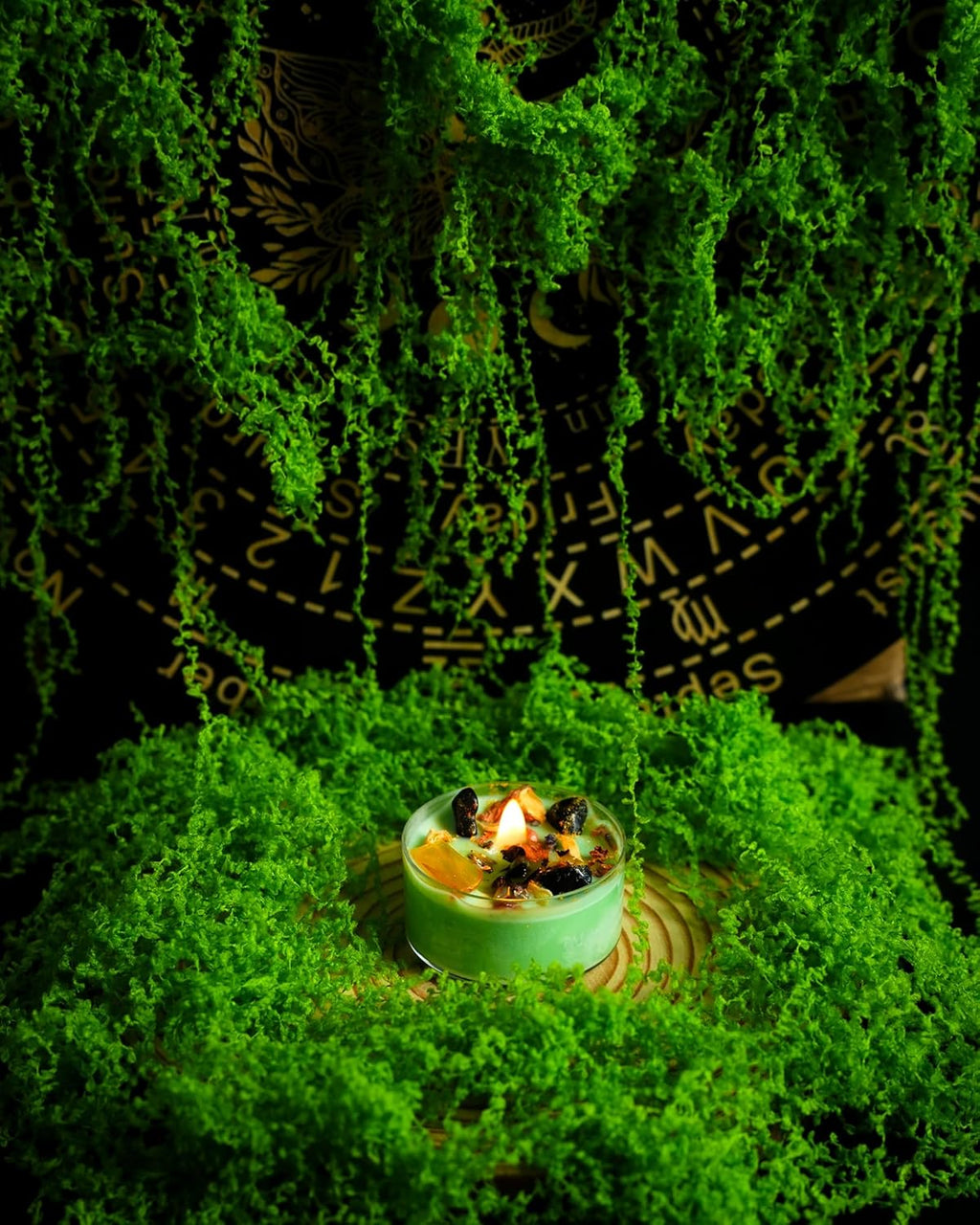 Tealight Soy Candles with Crystals And Herbs, Handmade Energy Candles, Healing Crystal Soy Candles, Aromatherapy Candles. (Green)