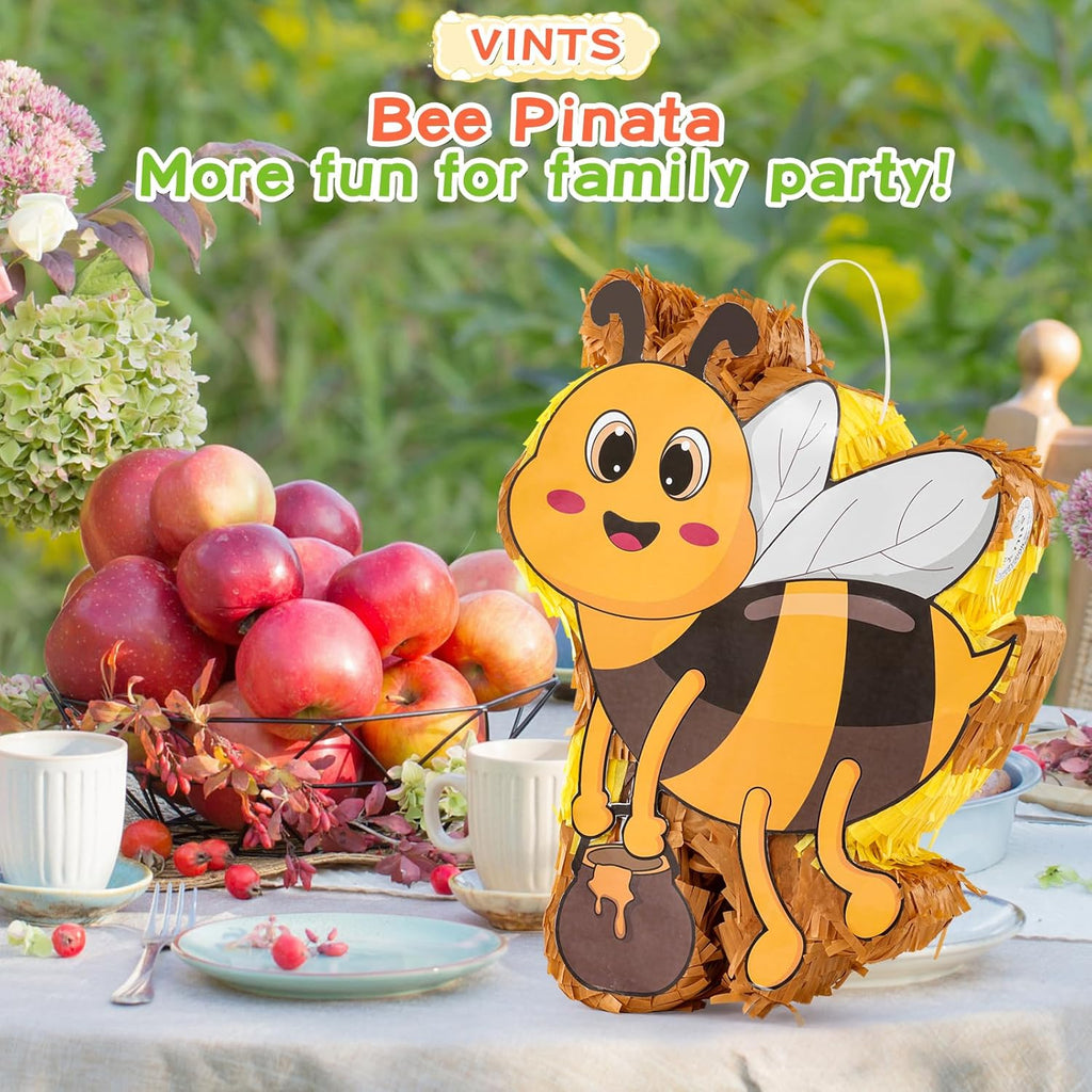 VINTS Bee Piñata Large Kids Bee Piñata with Blindfold Stick Confetti for Bee Themed Party Girl Boy Birthday Party Decoration(15.7×12.5×3.5in)
