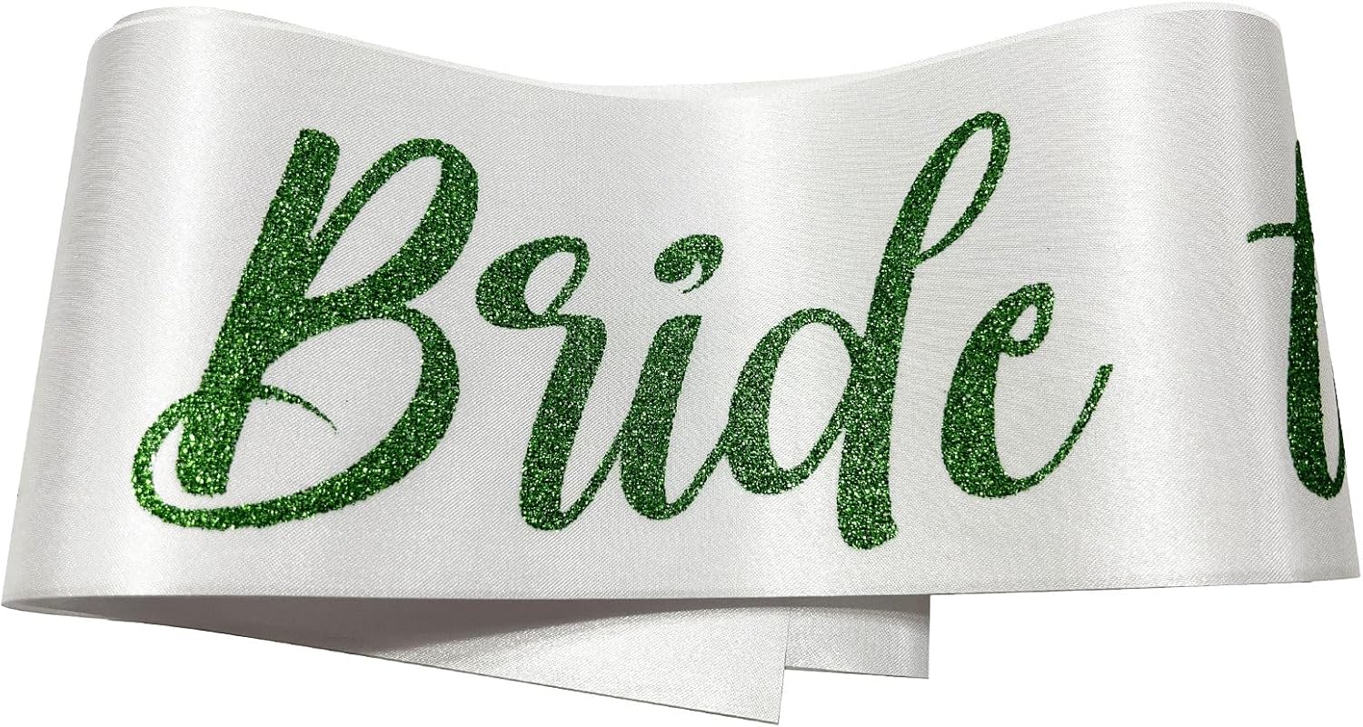 White with Green Letters Bride to Be Sash, Bride Sash Bachelorette Party Bridal Shower Sashes Bachelor Decorations Just Married Gift Engaged Decor Accessories,White Green