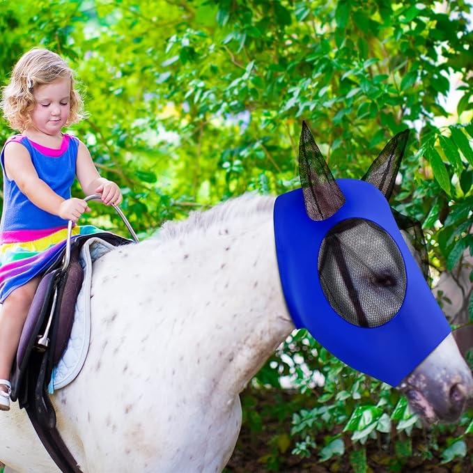 Frienda 4 Pcs Horse Fly Masks with Ears Head Fly Masks for Horses Smooth Elastic UV Protection Cover from Summer Insect Pests(Medium,Purple, Blue, Pink, Black)-PawvioPets