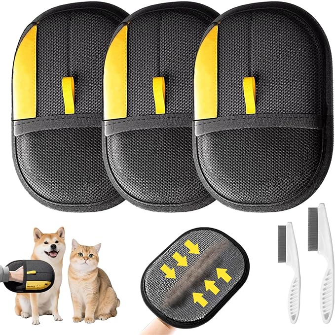 3 Pcs Pet Hair Removal Glove for Cats,Newly Upgraded Reusable Electrostatic Pet Hair Gloves, magic brush pet hair remover Tool for Clothing, Couch, Carpet, Car Seat-PawvioPets