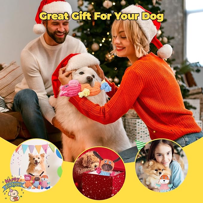 3pcs Dog Squeaky Toys, Plush Stuffed Puppy Chew Toy for Extended Play, Interactive Toys Gifts for Small Medium Large Chewer Dogs, Pet Toy Bulk to Keep Them Busy(Dog&Fox&Pig)-PawvioPets