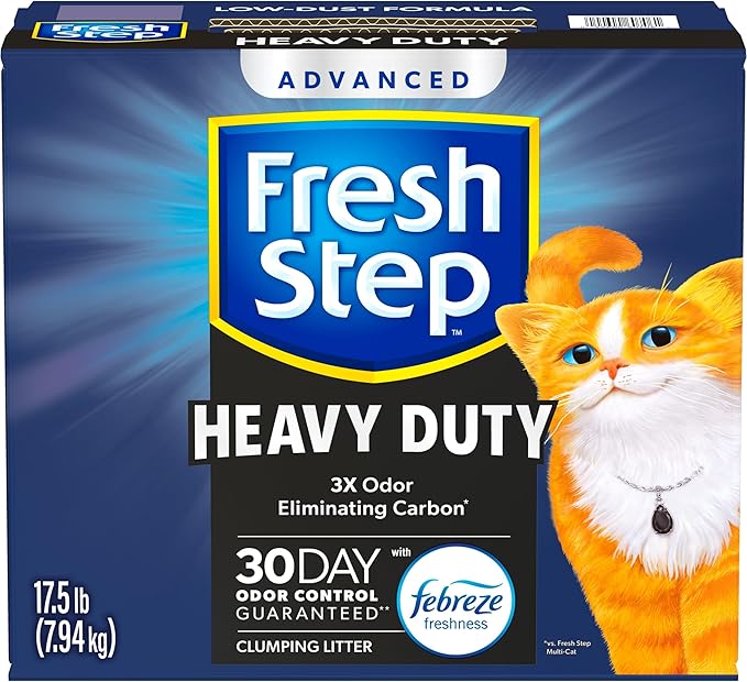 Fresh Step Clumping Cat Litter, Heavy Duty Advanced, Long Lasting 30-Day Odor Control with Odor Eliminating Carbon, 17.5 lb-PawvioPets