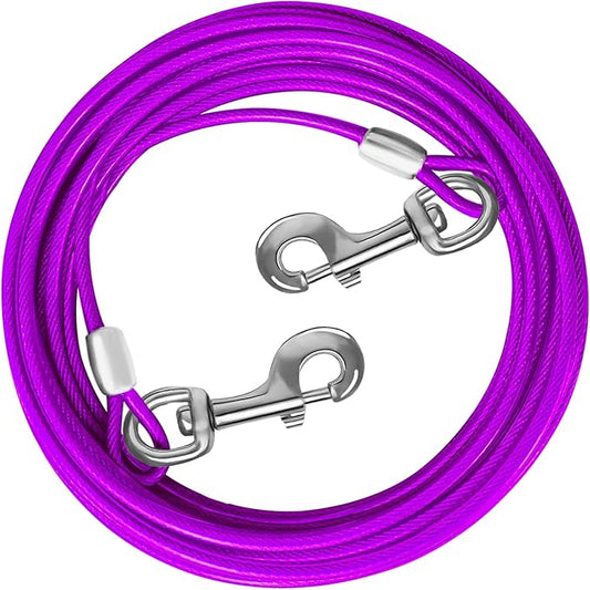 Dog Tie Out Cable 10/15/20/25/30 FT Runner for Yard Steel Wire Cable with Durable Superior Clips Purple Chains for Outside Dog Lead for Large Up to 165 Lbs-PawvioPets