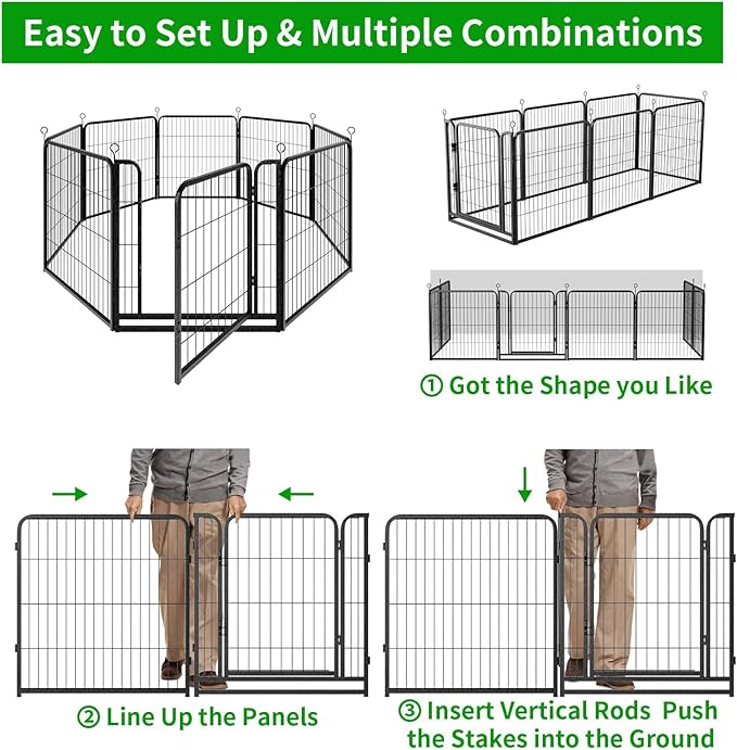 Dog Playpen Outdoor Extra Wide 8 Panels Heavy Duty Dog Fence 32" Height Anti-Rust with Doors Portable for RV Camping Yard, Total 21FT, 35 Sq.ft, Snowy Black-PawvioPets