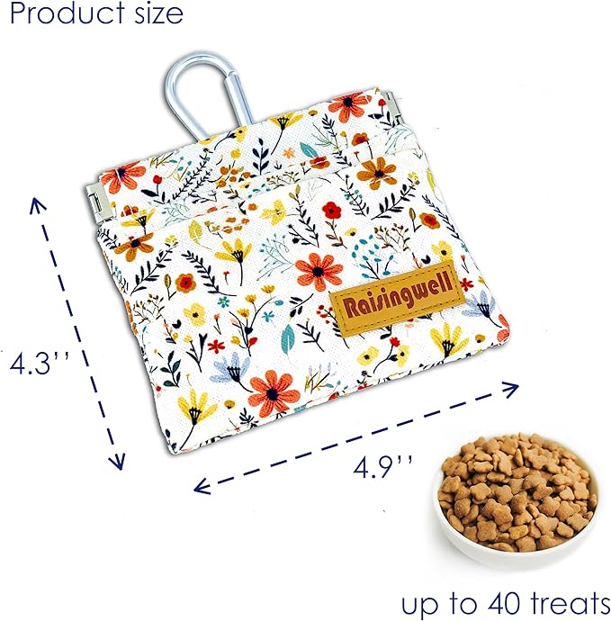 Dog Treat Pouch, Small Cotton Pocket Sized Training Holder, Hand Free Walking Funny Bag with Carabiner, Self-Closing Pet Feed Snack Reward, Behavior Aids for Puppy Travel or Outdoor Use-PawvioPets