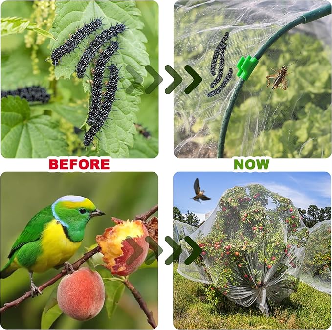 Garden Netting Mesh, 10X30 FT Garden Netting with 16 Cilps & Ultra Fine Mesh Net Bird Barrier Protection for Garden Vegetables Flowers Shrubs Fruit Trees Indoors & Outdoors Plant Beds Greenhouse-PawvioPets