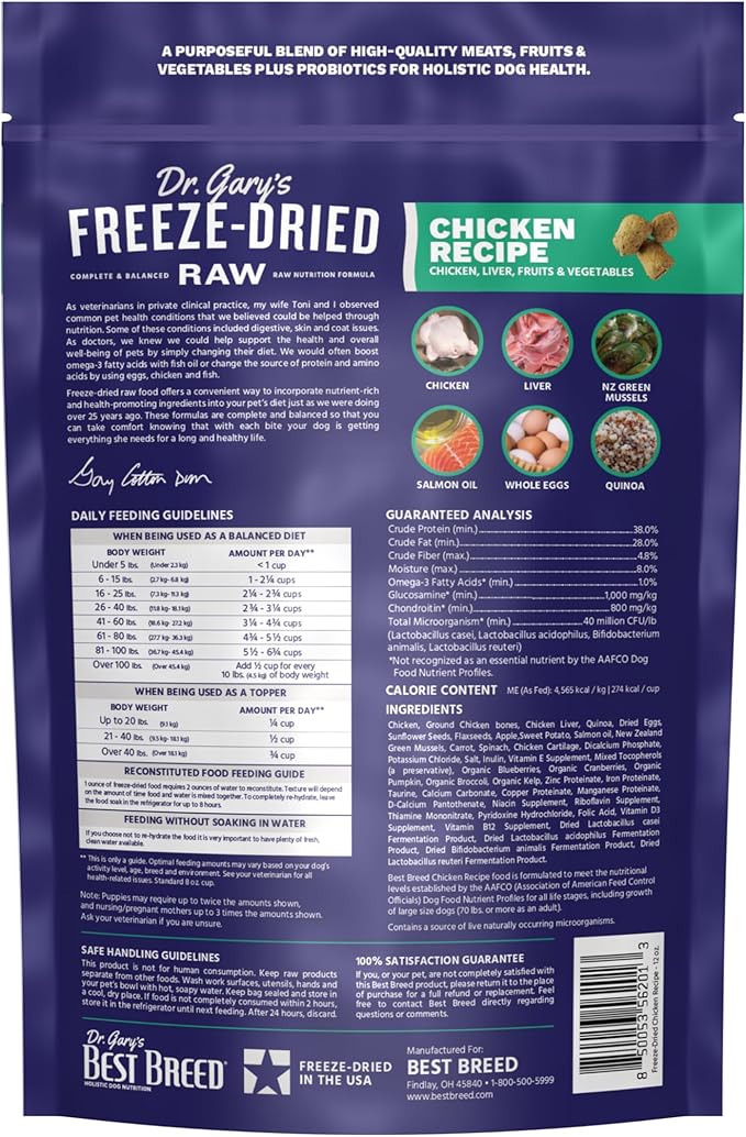 Best Breed Dr. Gary's Freeze-Dried Raw Food, Topper and Treat: Chicken Recipe - 12 oz.-PawvioPets