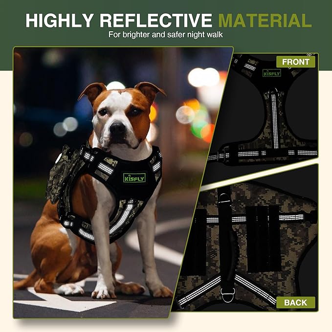 Dog Tactical Harness with Reflective Design, Breathable and Adjustable Tactical Dog Vest, No Choke Harness, Military Grade Gear for Training, Hunting, Outdoor Adventures, Camouflage S-PawvioPets