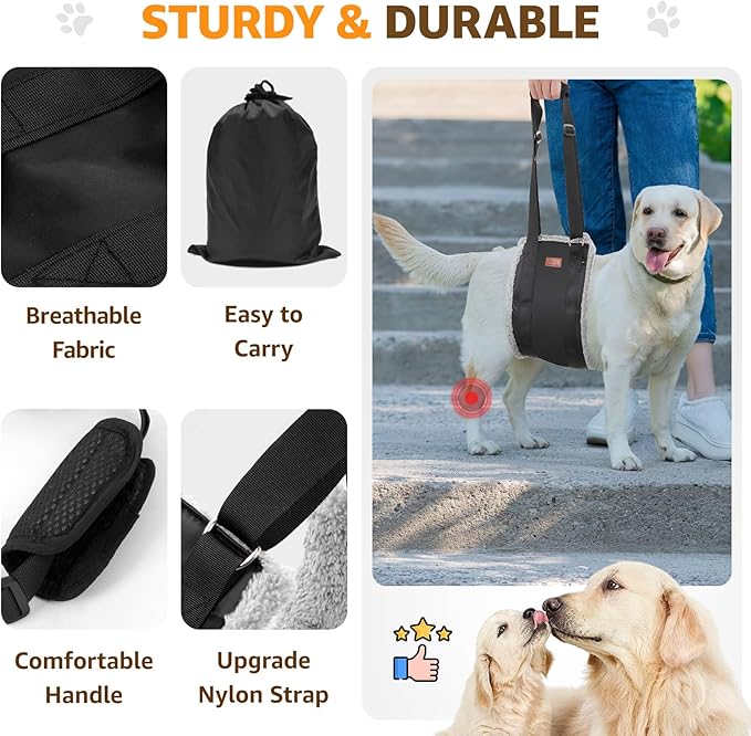Adjustable Dog Lift Harness, Dog Sling for Large Dogs Hind Leg Support, Soft Lift Support Helps Senior, Injured, Disabled and After ACL Surgery Dogs-Black & Grey (Large)-PawvioPets