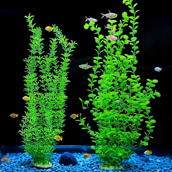 23.6 Inch Tall Aquarium Plants – Large Lifelike Artificial Fish Tank Decorations, Fish Tank Plants Plastic，2 Pcs Adjustable Length, Durable & Safe for Freshwater/Saltwater Aquariums (Green (Style A))-PawvioPets