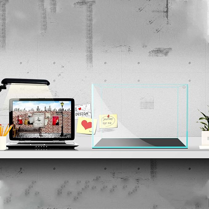 Fzone 10 Gal Rimless Low Iron Fish Tank Nova Clear Ultra-White 45° Mitered Edges Translucent Glass Anata Series Aquarium w/Black Foam Leveling Mat(S45-W30)-PawvioPets