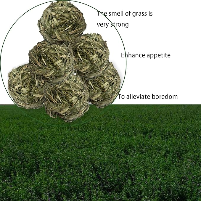 6 Pcs Bunny Timothy Grass Ball Natural Chew Toy Woven Chewing Toys Rabbit Molar Small Animals Teeth Grinding Suitable for Hamster Totoro Gerbils Guinea Pig Squirrel-PawvioPets