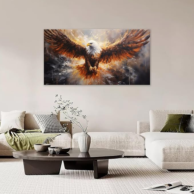 Bald Eagle Animal Large Canvas Flying Bird Wildlife Oversize Wall Art Living Room Big Wings Kitchen Pictures Framed Prints Aesthetics Wall Decor Painting Artwork for Bedroom Dining Office Home 60"x30"-PawvioPets