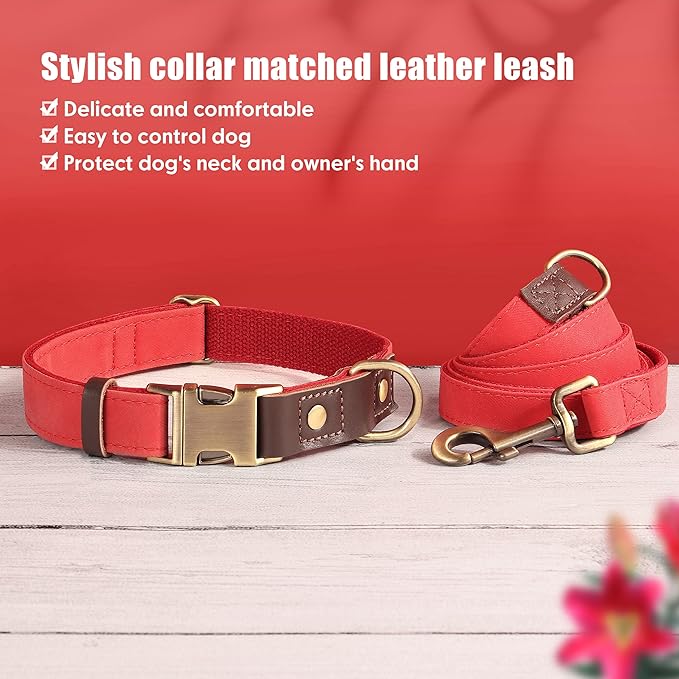 Didog Soft PU Leather Dog Collars for Small Dogs,Classic Adjustable Dog Collars with Quick Release Metal Buckle,Easy Clean and Comfortable with Nylon Lining,Red,S Neck 10-15"-PawvioPets