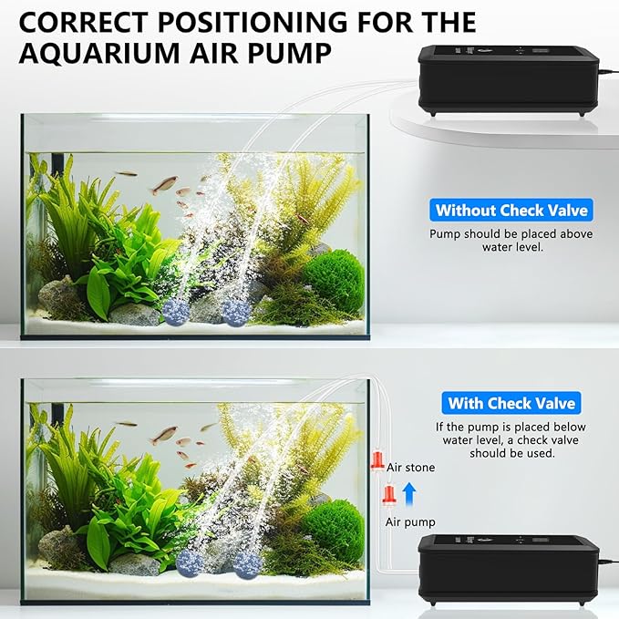 fishkeeper Aquarium Air Pump, 8W 130GPH Dual Outlet Fish Tank Air Pump with Adjustable Airflow Ultra-Quiet Oxygen Aerator Pump with Air Stone Bubbler for 10-120 Gallon Fish Tank-PawvioPets