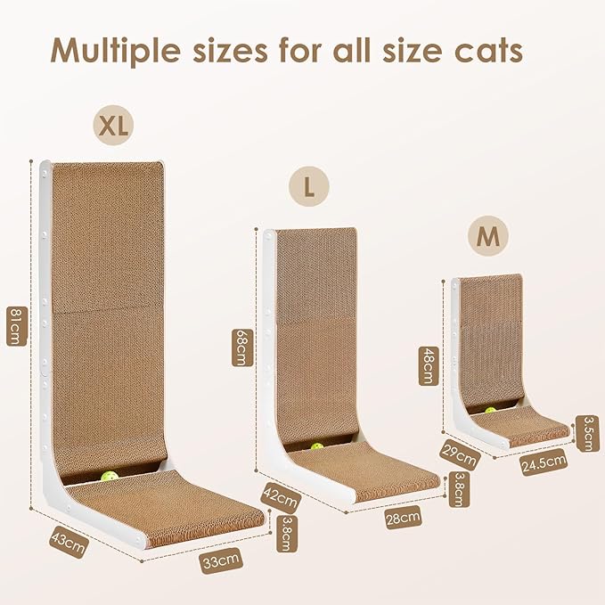 EHEYCIGA Cardboard Cat Scratcher for Indoor Cats, 26.8 Inch L Shaped Vertical Cat Scratching Board with Ball Cat Toy, Large Cat Scratcher Pad, White-PawvioPets