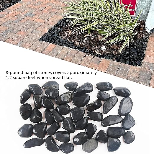 8LB 1"-2" Black River Rocks for Plants, Polished Pebbles for Garden Landscaping, Planters, Aquariums, Vase Fillers – Indoor & Outdoor Decor-PawvioPets