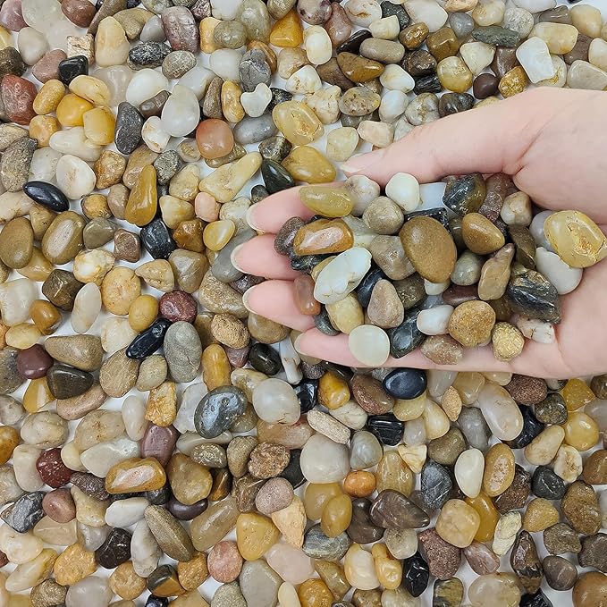 5 lbs Polished Pebbles, 3/8 Inch Pea Gravel for Plants, Decorative Stones River Rocks for Succulent Soil Cover, Cactus, Aquarium, Vase and Outdoor Garden Landscaping-PawvioPets