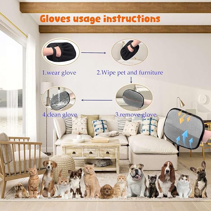 2Pcs Five-Finger Pet Hair Removal Glove for Dogs,Reusable Cat Grooming Gloves,Pet Hair Collector Keychain,Electrostatic Pet Hair Removal Tool for Furniture,Car,Couch,Carpet,Essential Pet Supplies-PawvioPets