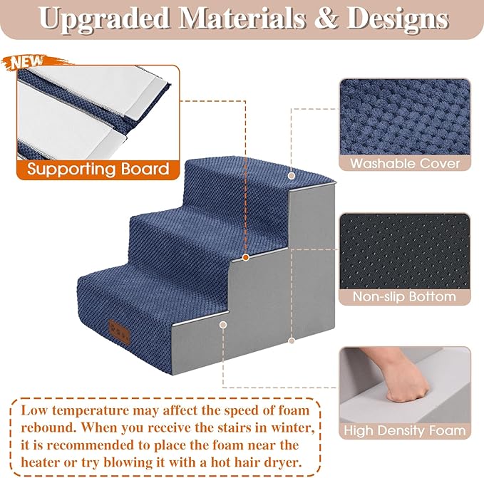 GGIB Dog Stairs for Small Dogs Cats Non-Slip Dog Steps for High Bed Pet Stairs for Sofa Couch Pet Ramp Pet Steps with Removable Washable Cover, 13" H, 3-Step-PawvioPets
