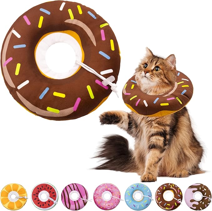 Cat Cone Collar Soft, Adjustable Cat Recovery Collar for Small Medium Large Cats, Cute Donut E Collar After Surgery, Elizabethan Cones for Cats Kittens After Surgery(Donut Brown, Large)-PawvioPets