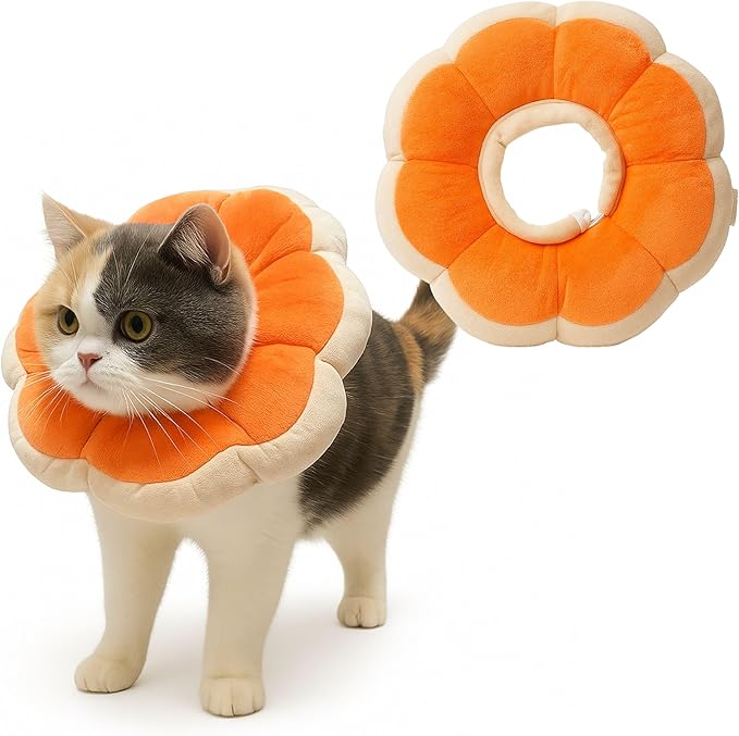 Adjustable Comfy Flower Style Elizabeth Collar for Cats Puppies Soft Recovery Cone Pet Protective Neck Collar (Orange, Medium)-PawvioPets