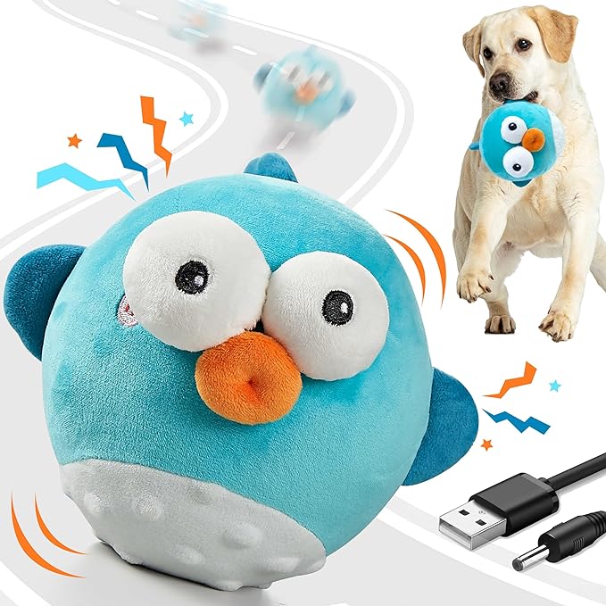 Dog Toys,Rechargeable Crinkle Chew Interactive Squeaky Toy with Jumping Music Moving Ball for Small Medium Large Breed Puppy Toys to Keep Pets Busy (Puffer)-PawvioPets
