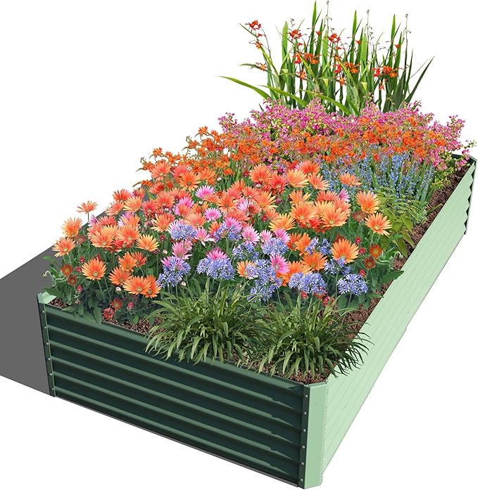 Domi Raised Garden Beds Outdoor, 8x4x1.5Ft Thickening Tall Metal Rectangular Deep Root Box Planter for Vegetables, Flowers, Herbs, and Succulents 1.5" Deep w/ 342 Gallon Capacity - Green-PawvioPets