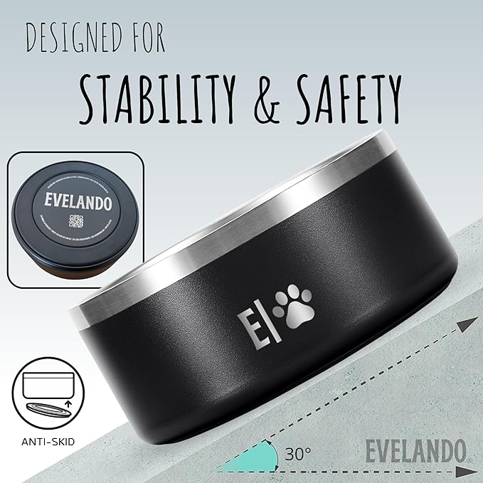 EVELANDO® Premium Dog Food Bowl 32 oz Stainless Steel 4 Cups Small Medium Dog Bowls Non Slip & BPA-Free S M L Pet Water Bowl Platos para Perros Indoor Outdoor Pet Dish Feeder Water and Food Dish-PawvioPets