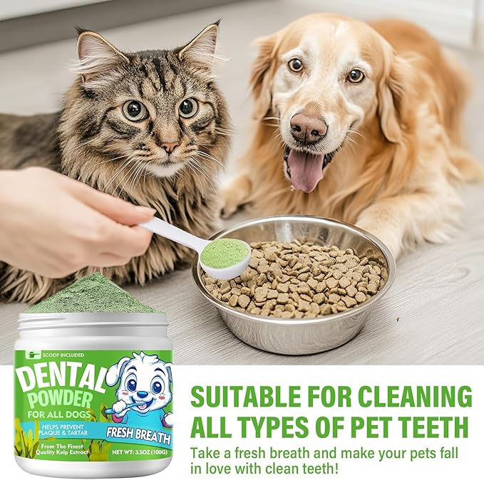 Dog Dental Powder, Dog Breath Fresh Powder, Teeth Cleaning, Reduce Bad Breath & Plaque, Suitable for Dogs and Cat (100g)-PawvioPets