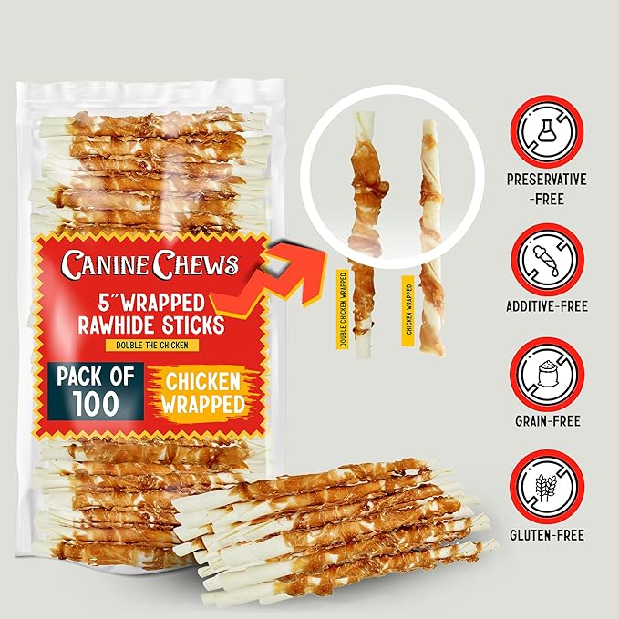 Canine Chews 5" Double Wrapped Chicken Dog Treats - 100 (Pack)-PawvioPets