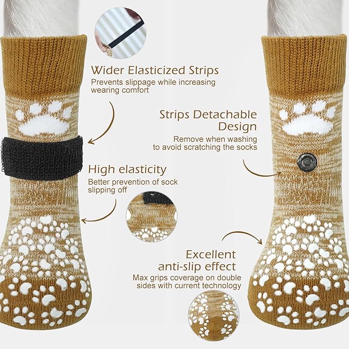 EXPAWLORER Anti Slip Dog Socks to Prevent Licking Paws, Dog Shoes for Hot Pavement, Dog Booties for Small Medium Large Senior Dogs, Traction Control Boots & Paw Protectors for Hardwood Floors-PawvioPets