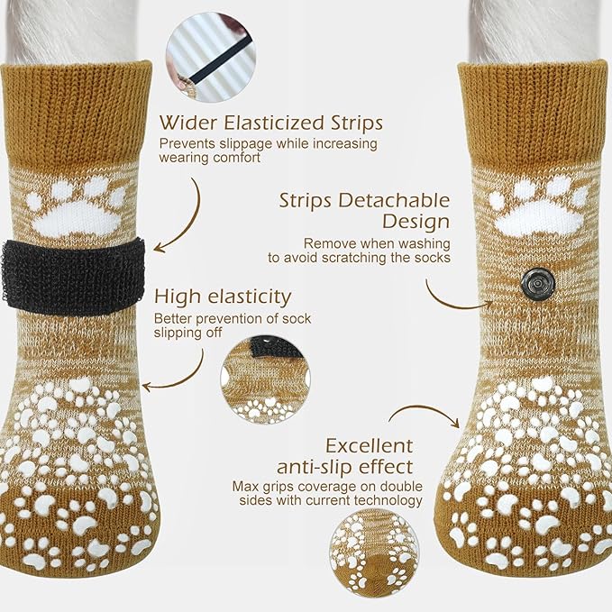 EXPAWLORER Anti Slip Dog Socks to Prevent Licking Paws, Dog Shoes for Hot Pavement, Dog Booties for Small Medium Large Senior Dogs, Traction Control Boots & Paw Protectors for Hardwood Floors-PawvioPets