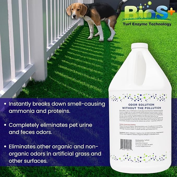BioS+ Odor Eliminator Concentrate – Artificial Turf Cleaner for Pet Urine Outdoor & Yard Deodorizer for Dog Urine and Waste – Enzyme Formula, Safe for Pets, Kids & Plants – 1 Gallon-PawvioPets