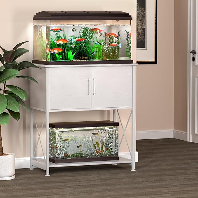 20-29 Gallon Aquarium Stand Metal Frame Fish Tank Stand with Cabinet Storage, for 20 Gallon Long Aquarium,30.7" L*16.5" W Tabletop,330LBS Capacity White PG01YGW-PawvioPets