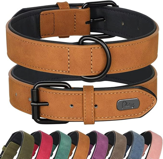 Didog Soft Padded PU Leather Dog Collar, Breathable and Adjustable Dog Collar for Large Dogs, Comfortable for Daily Walk, Light Brown, XL Fit Neck 17-21"(44-71 lbs)-PawvioPets