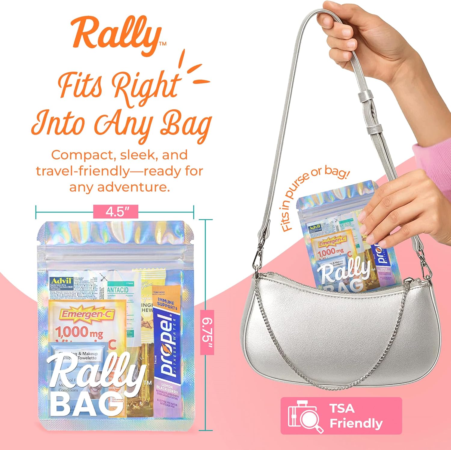 The Rally Bag - 1 Pre-Filled Hangover Kit for Bachelorette Party Favors, 21st Birthday Gift, Wedding Favors, Girls Trips, Cruises & Celebrations | 7 Piece Hangover Supplies & Bag (1 Kit)