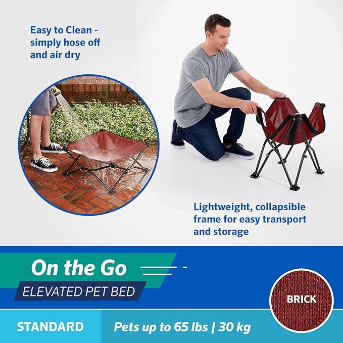 Coolaroo On-The-Go Elevated Dog Bed - Foldable Pop-Up Travel Dog Bed with Breathable, Moisture-Resistant Fabric, Carry Bag Included, Lightweight & Portable, Brick, Standard-PawvioPets